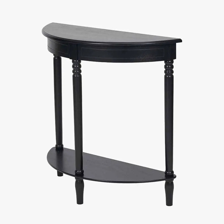 Heritage Black Pine Wood Half Moon Console Table   Nicholas John Interiors