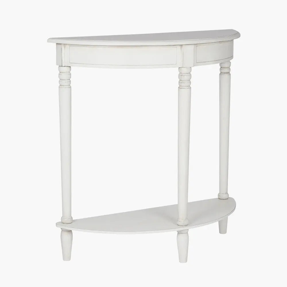 Heritage Elizabeth White Pine Wood Half Moon Console Table   Nicholas John Interiors