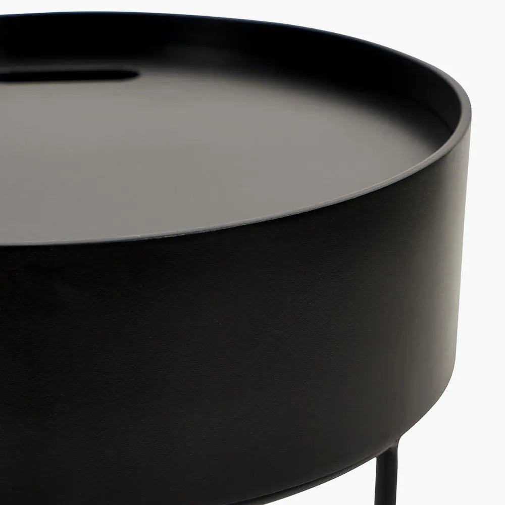 Hugo Black Wood Veneer and Black Metal Storage Table   Nicholas John Interiors