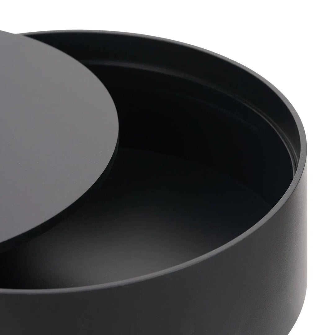 Hugo Black Wood Veneer and Black Metal Storage Table   Nicholas John Interiors