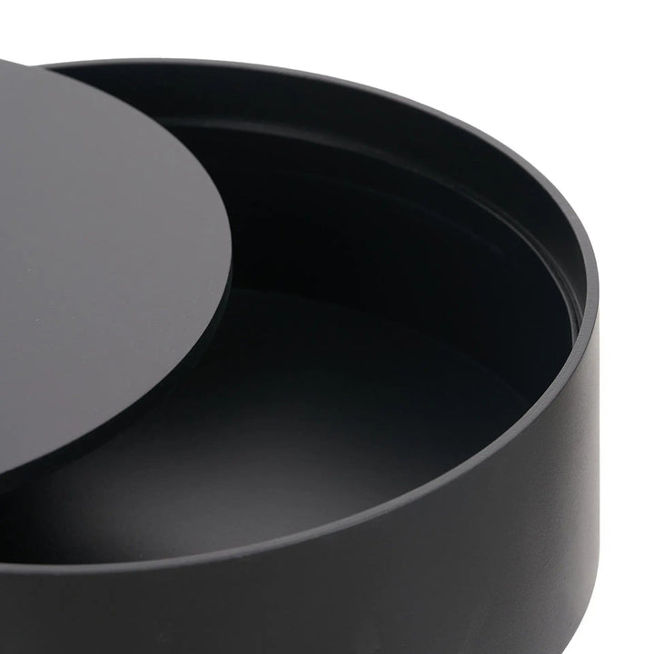 Hugo Black Wood Veneer and Black Metal Storage Table   Nicholas John Interiors