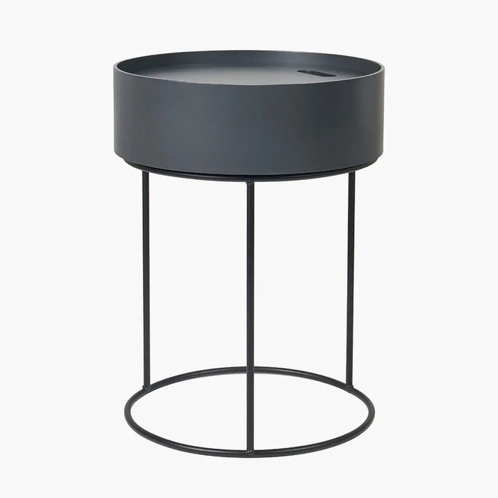 Hugo Dark Grey Wood Veneer and Black Metal Storage Table   Nicholas John Interiors
