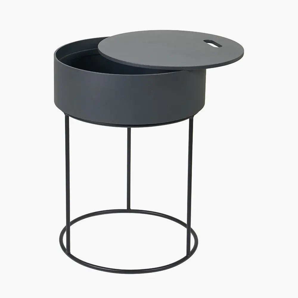 Hugo Dark Grey Wood Veneer and Black Metal Storage Table   Nicholas John Interiors
