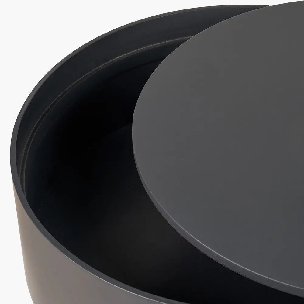 Hugo Dark Grey Wood Veneer and Black Metal Storage Table   Nicholas John Interiors