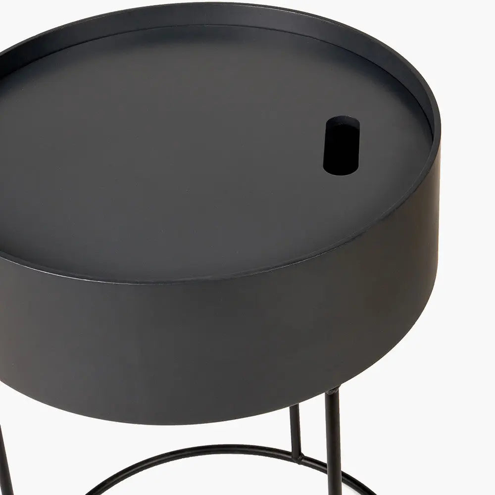 Hugo Dark Grey Wood Veneer and Black Metal Storage Table   Nicholas John Interiors