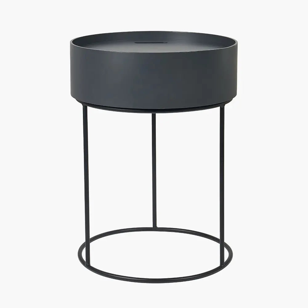 Hugo Dark Grey Wood Veneer and Black Metal Storage Table   Nicholas John Interiors