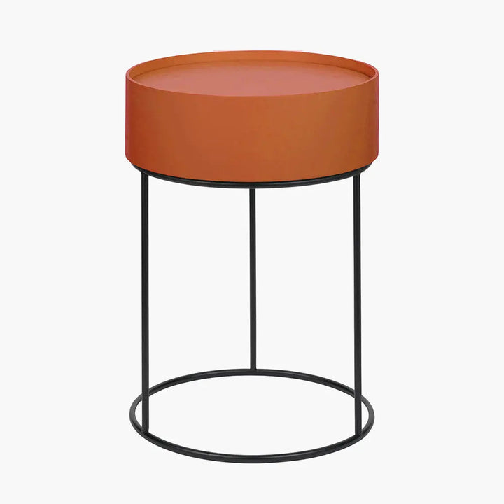 Hugo Tobacco Wood Veneer and Black Metal Storage Table   Nicholas John Interiors