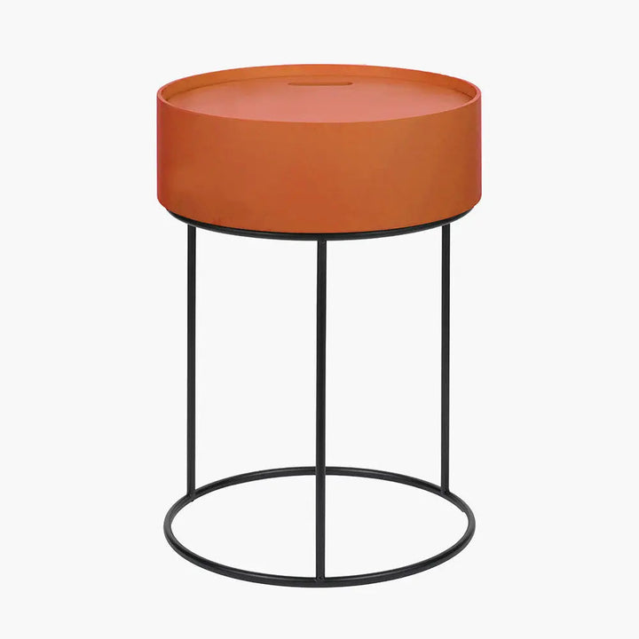 Hugo Tobacco Wood Veneer and Black Metal Storage Table   Nicholas John Interiors