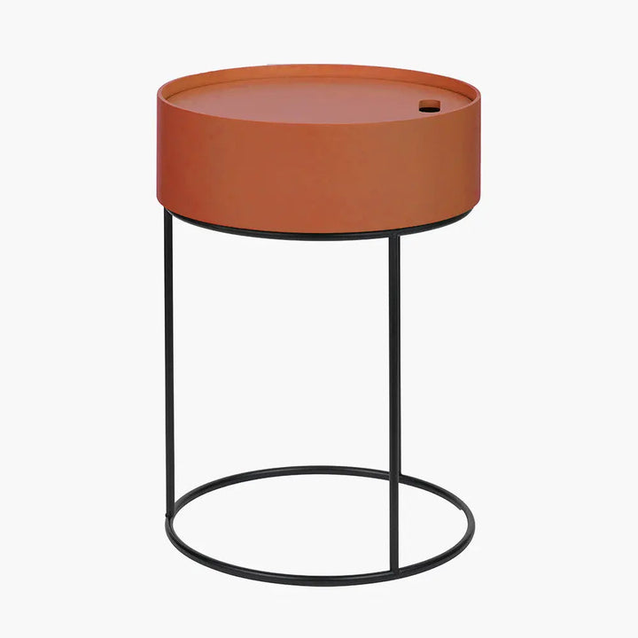 Hugo Tobacco Wood Veneer and Black Metal Storage Table   Nicholas John Interiors