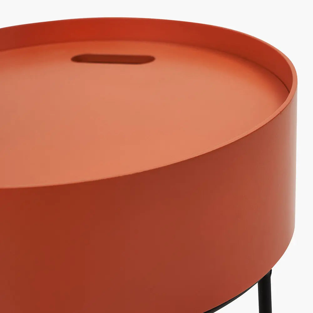 Hugo Tobacco Wood Veneer and Black Metal Storage Table   Nicholas John Interiors