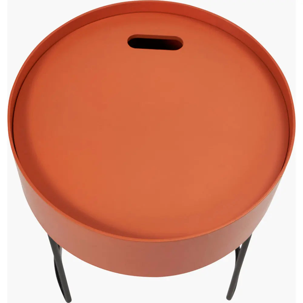 Hugo Tobacco Wood Veneer and Black Metal Storage Table   Nicholas John Interiors