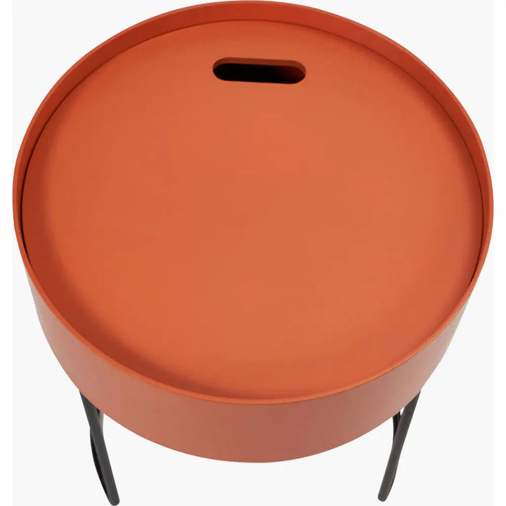 Hugo Tobacco Wood Veneer and Black Metal Storage Table   Nicholas John Interiors