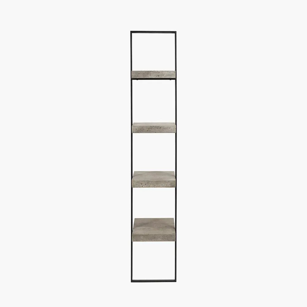 Jersey Concrete Effect Wood Veneer and Black Metal 4 Shelf Ladder Unit   Nicholas John Interiors