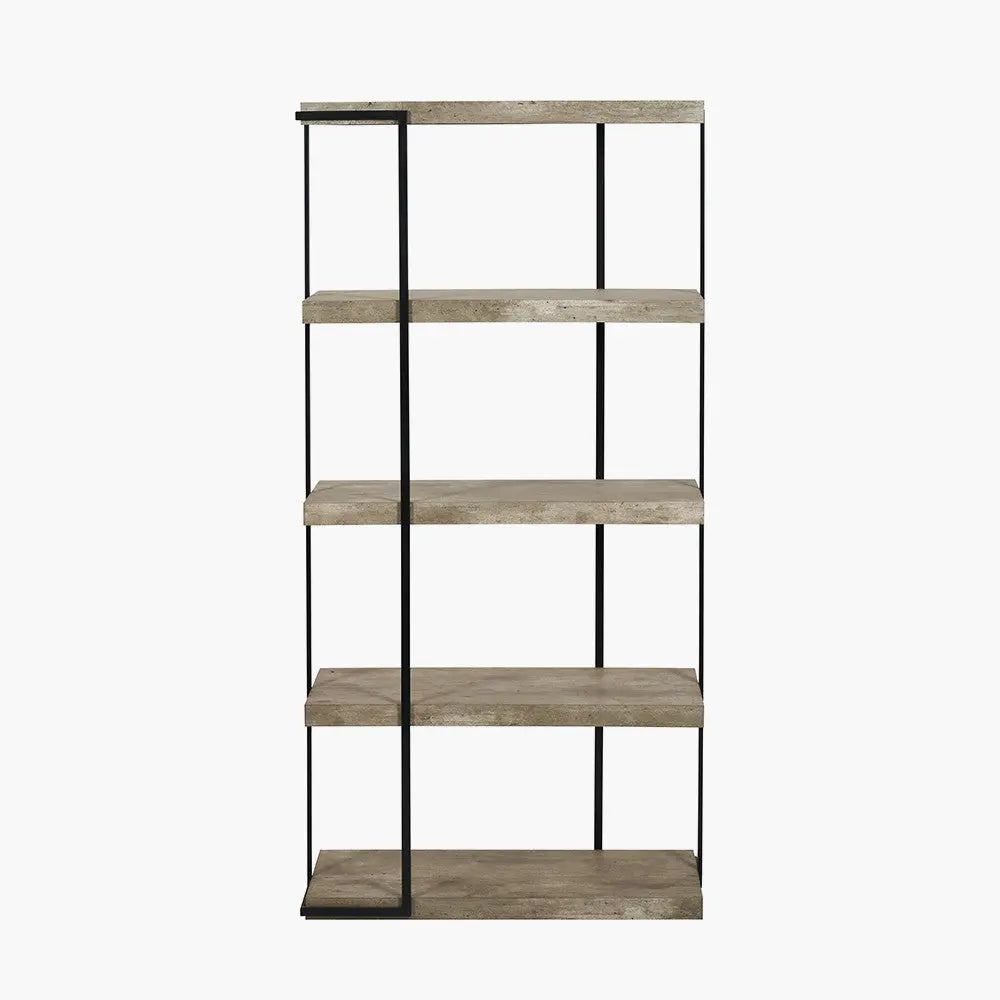 Jersey Concrete Effect Wood Veneer and Black Metal 4 Shelf Unit   Nicholas John Interiors