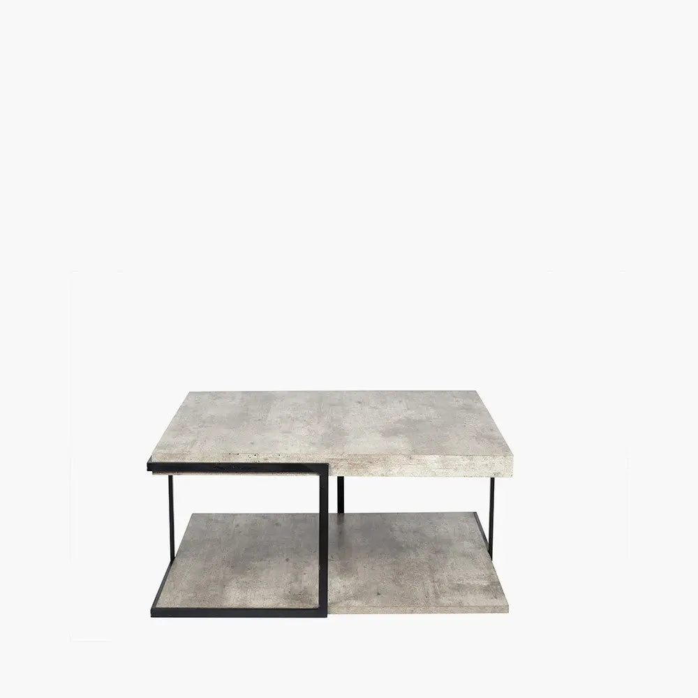 Jersey Concrete Effect Wood Veneer and Black Metal Coffee Table   Nicholas John Interiors