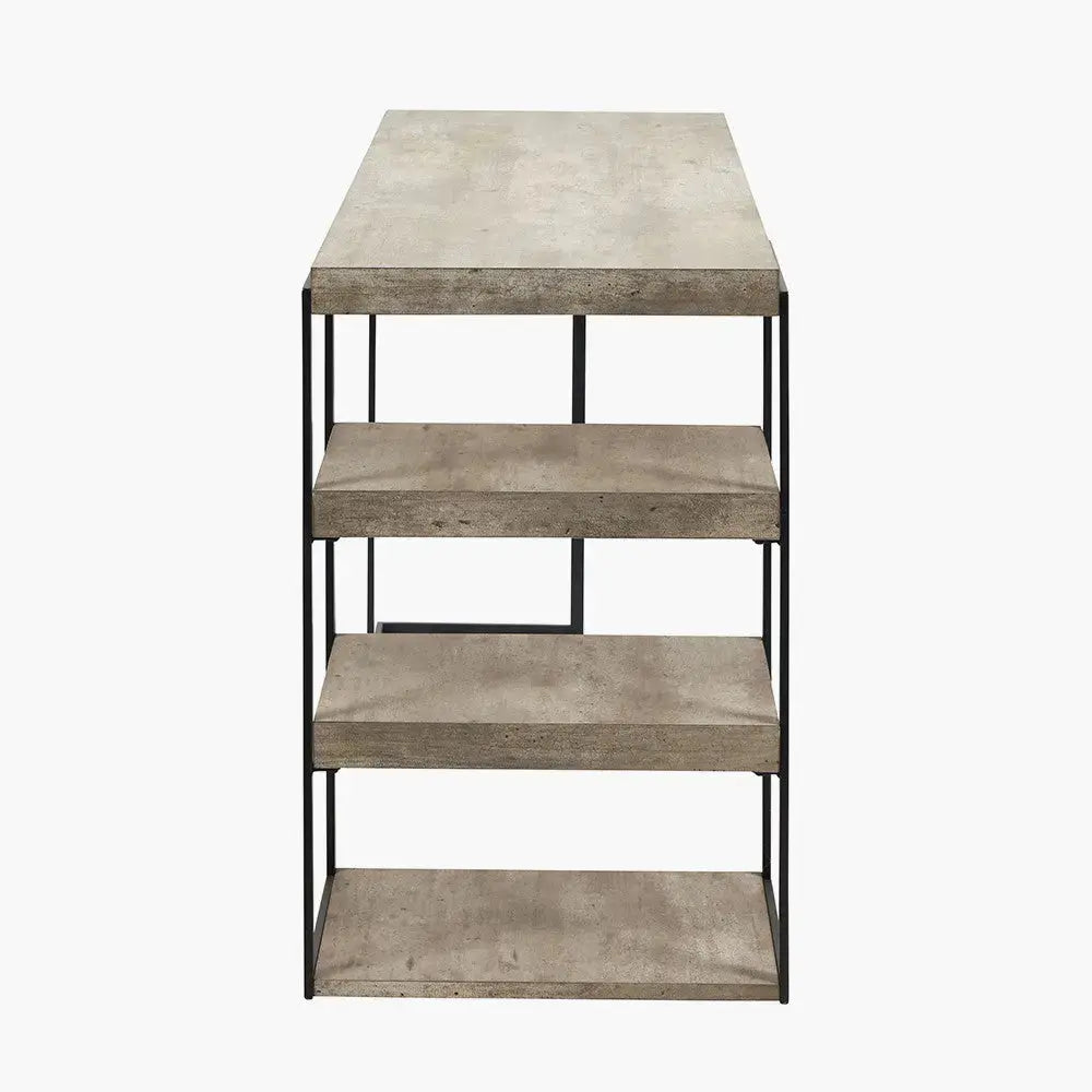 Jersey Concrete Effect Wood Veneer and Black Metal Desk   Nicholas John Interiors