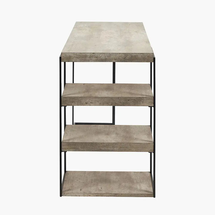 Jersey Concrete Effect Wood Veneer and Black Metal Desk   Nicholas John Interiors