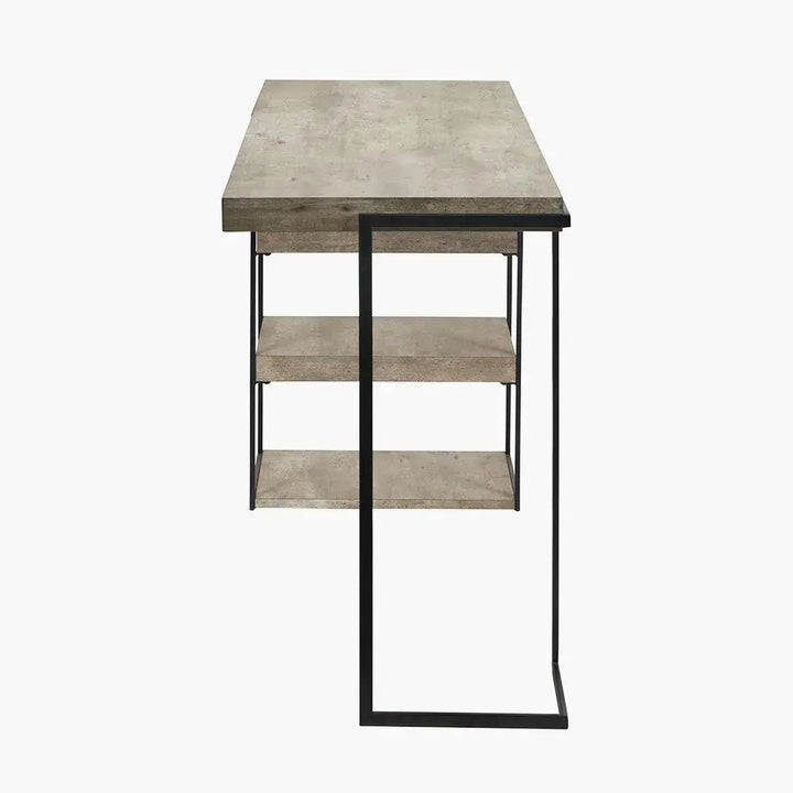 Jersey Concrete Effect Wood Veneer and Black Metal Desk   Nicholas John Interiors