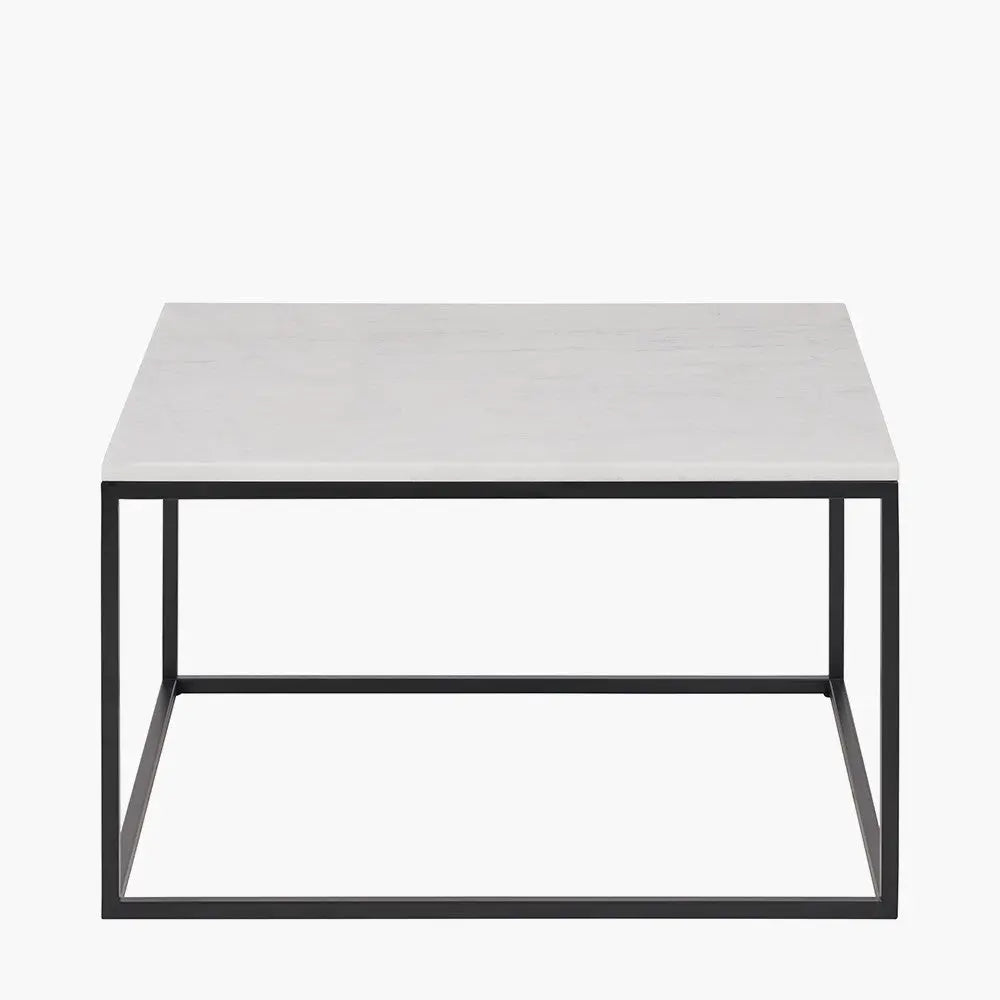 Kalani White Marble and Black Metal Square Coffee Table   Nicholas John Interiors