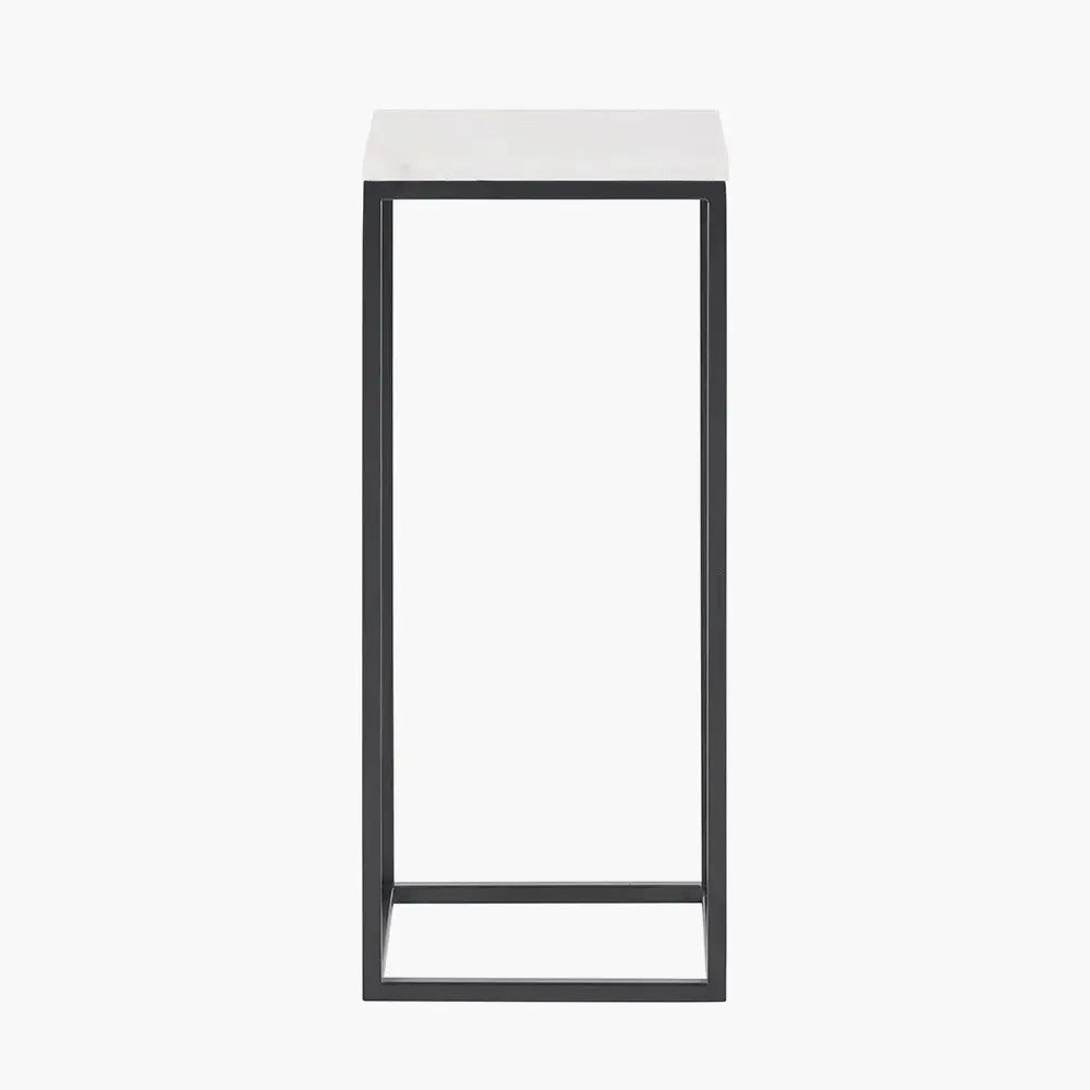 Kalani White Marble and Black Metal Tall Square Side Table   Nicholas John Interiors