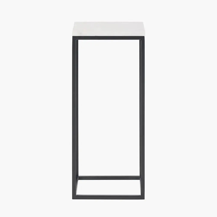 Kalani White Marble and Black Metal Tall Square Side Table   Nicholas John Interiors