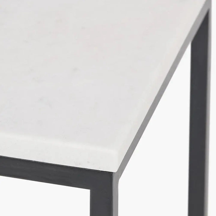 Kalani White Marble and Black Metal Tall Square Side Table   Nicholas John Interiors
