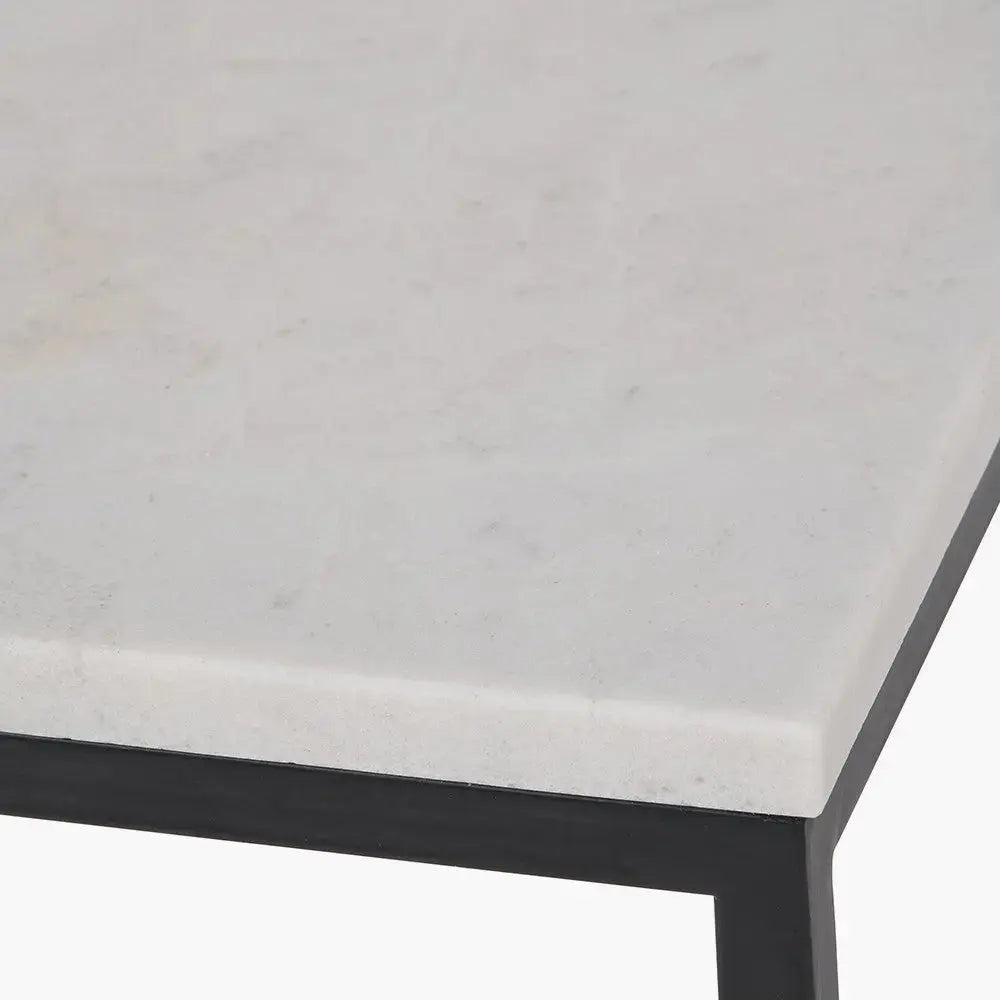 Kalani White Marble and Black Metal Tall Square Side Table   Nicholas John Interiors