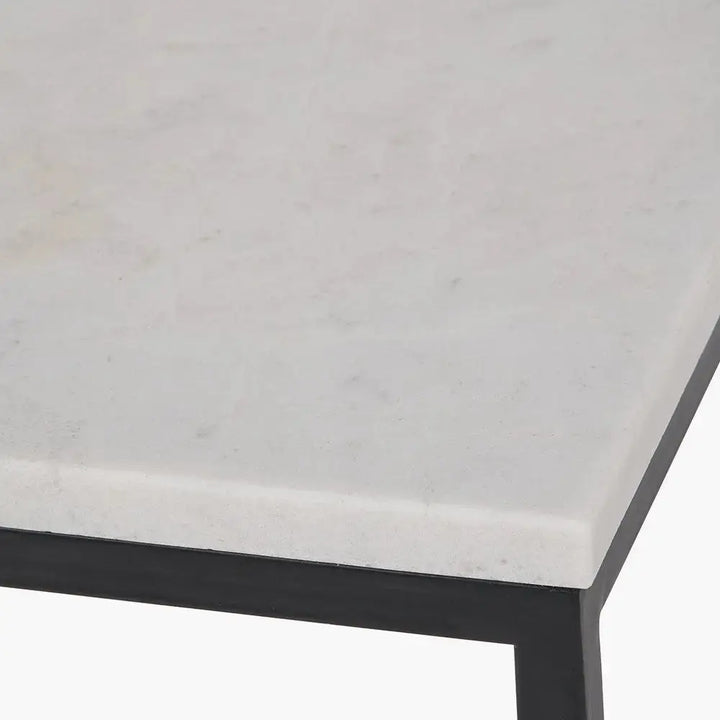 Kalani White Marble and Black Metal Tall Square Side Table   Nicholas John Interiors