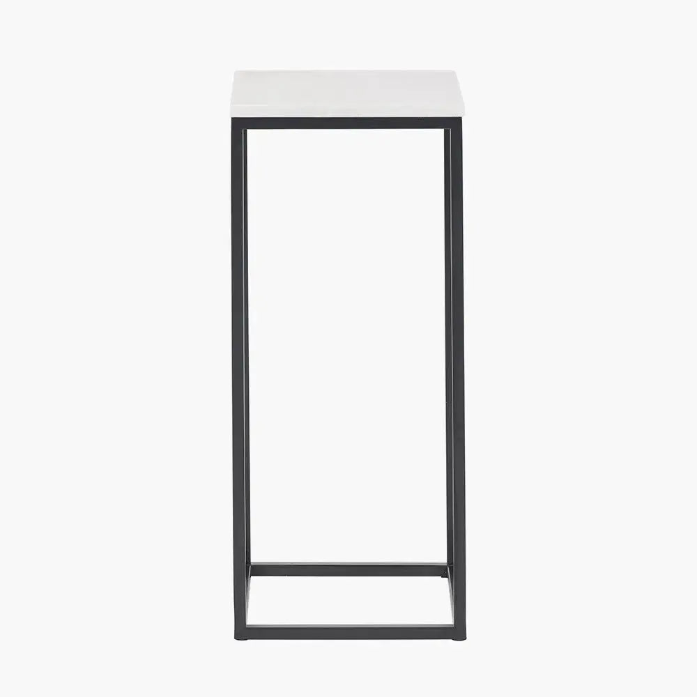 Kalani White Marble and Black Metal Tall Square Side Table   Nicholas John Interiors