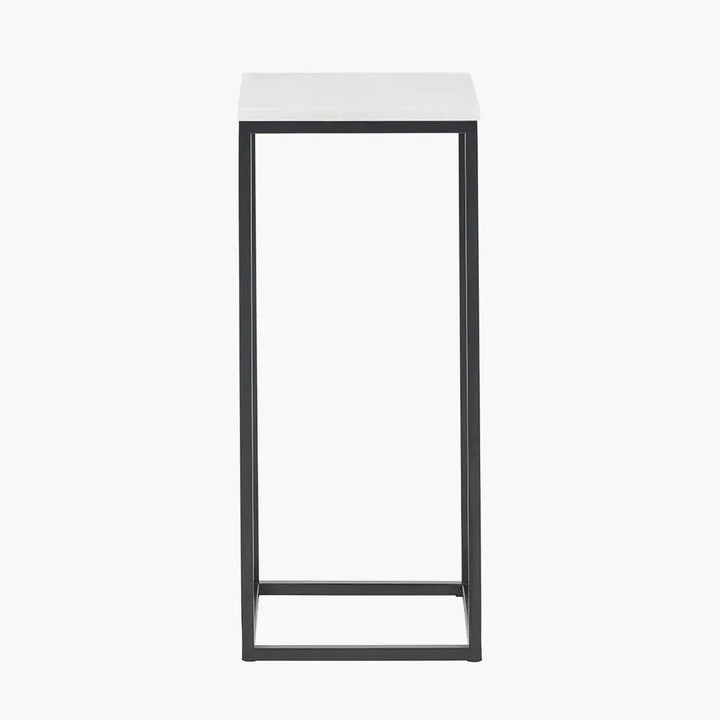 Kalani White Marble and Black Metal Tall Square Side Table   Nicholas John Interiors