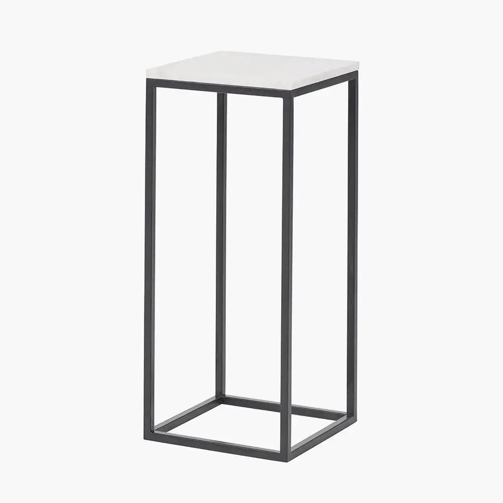 Kalani White Marble and Black Metal Tall Square Side Table   Nicholas John Interiors