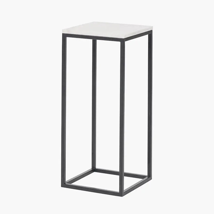 Kalani White Marble and Black Metal Tall Square Side Table   Nicholas John Interiors