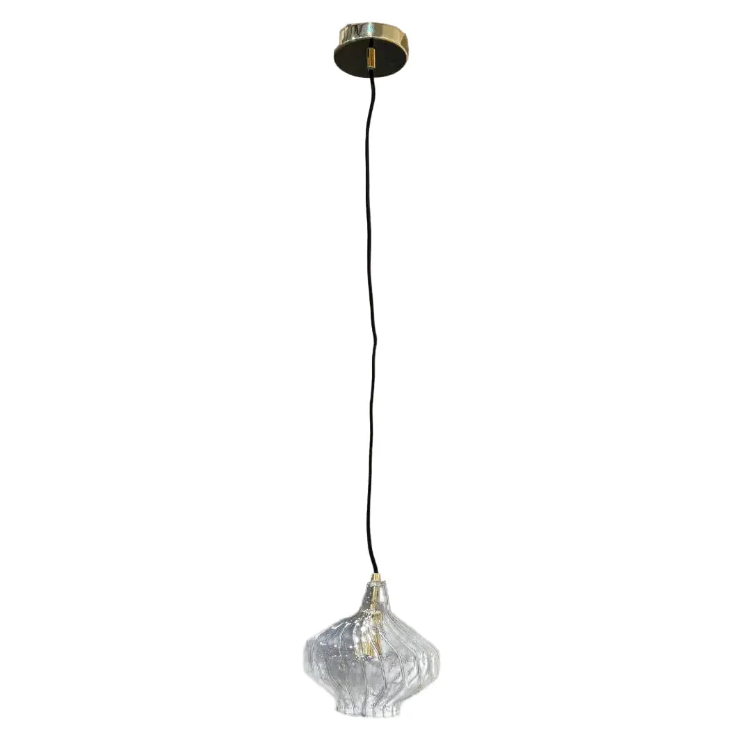 Pendant light with glass shade on a brown background
