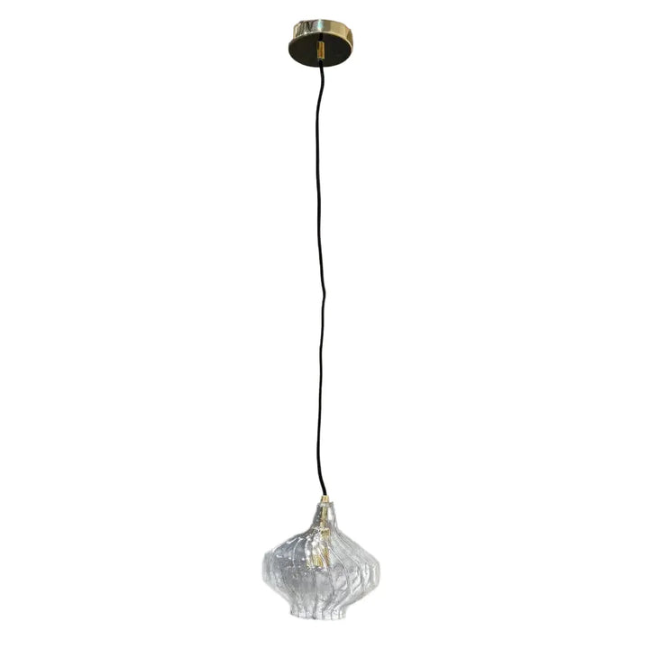 Pendant light with glass shade on a brown background