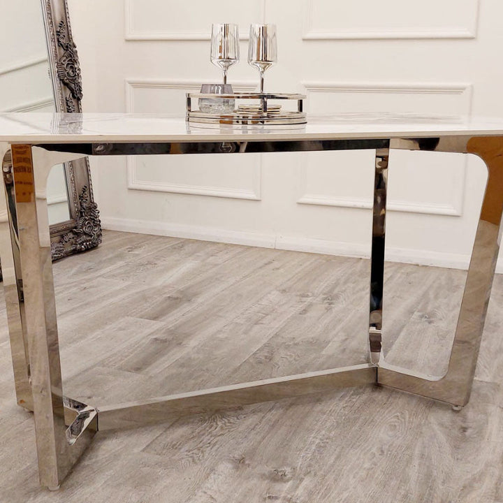 Lucien 160cm Chrome Dining Table with Polar White Sintered Stone Top Furnish 365 Limited