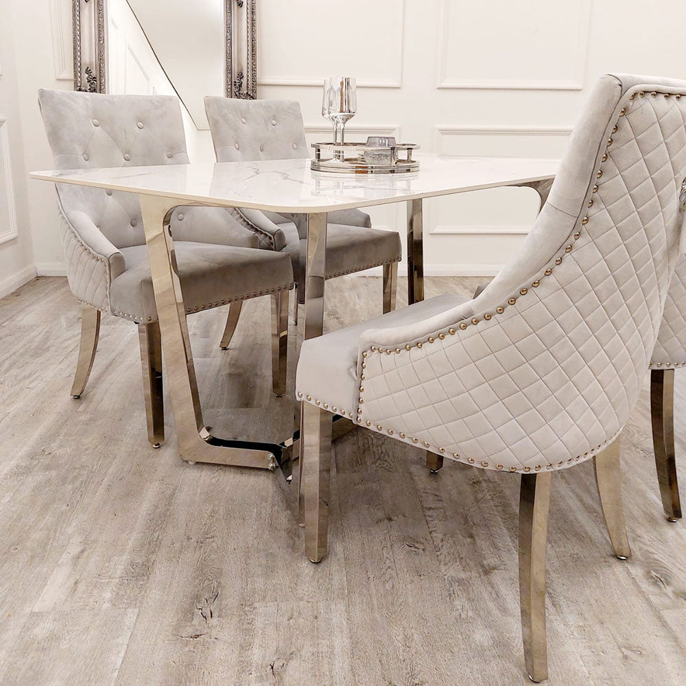 Lucien 160cm Chrome Dining Table with Polar White Sintered Stone Top Furnish 365 Limited