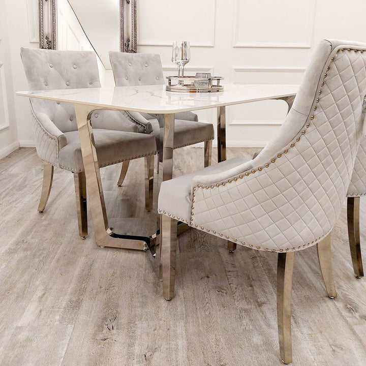 Lucien 160cm Chrome Dining Table with Polar White Sintered Stone Top Furnish 365 Limited