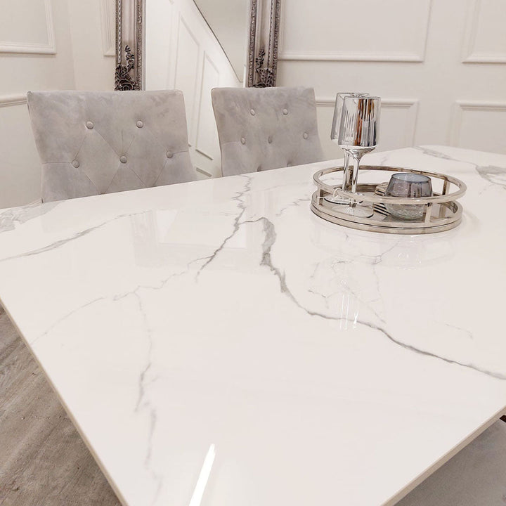 Lucien 160cm Chrome Dining Table with Polar White Sintered Stone Top Furnish 365 Limited