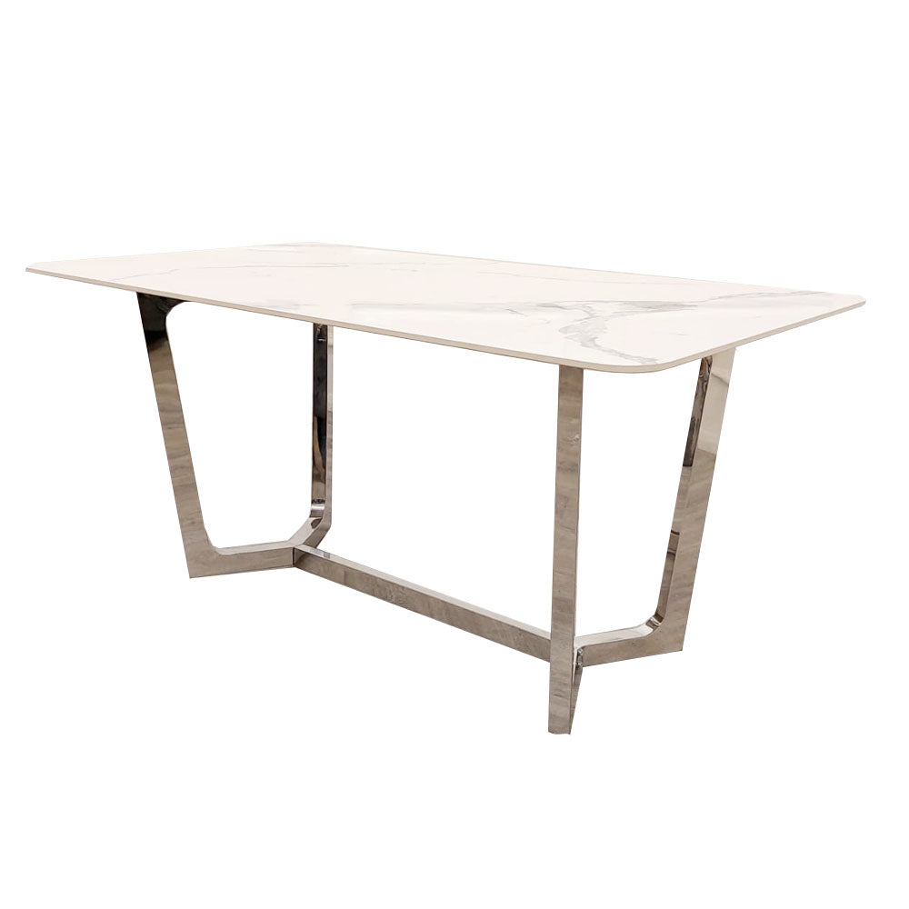 Lucien 160cm Chrome Dining Table with Polar White Sintered Stone Top Furnish 365 Limited
