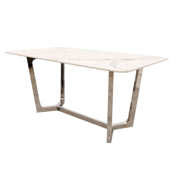 Lucien 160cm Chrome Dining Table with Polar White Sintered Stone Top Furnish 365 Limited