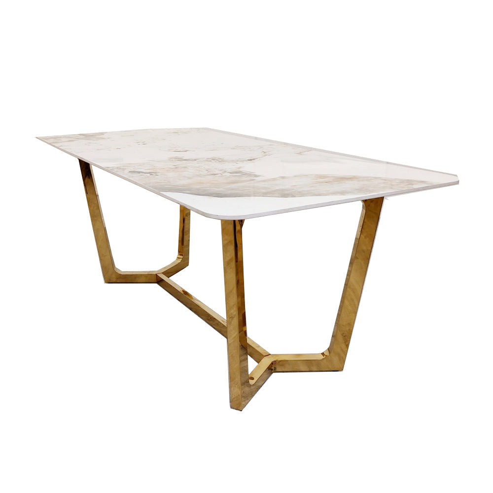Lucien 180cm Gold Dining Table with Pandora Gold Sintered Stone Top Furnish 365 Limited