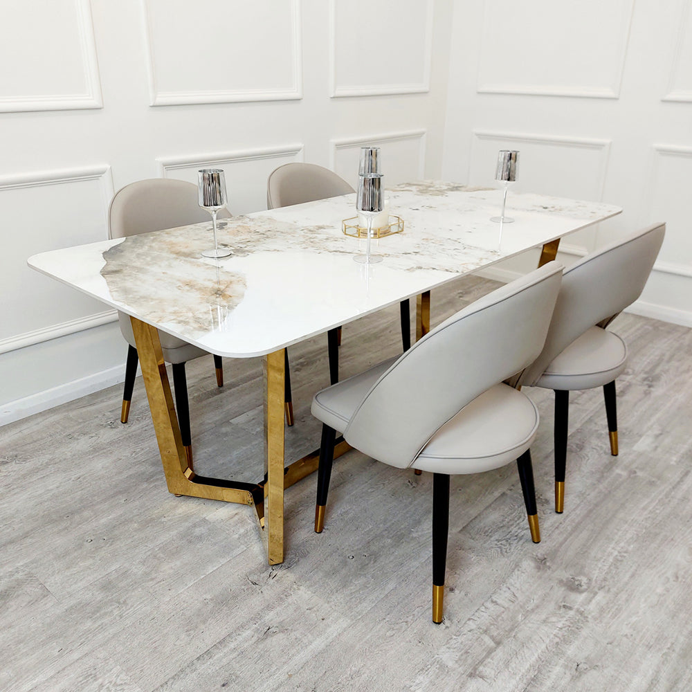Lucien 180cm Gold Dining Table with Pandora Gold Sintered Stone Top Furnish 365 Limited