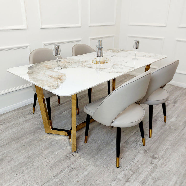 Lucien 180cm Gold Dining Table with Pandora Gold Sintered Stone Top Furnish 365 Limited