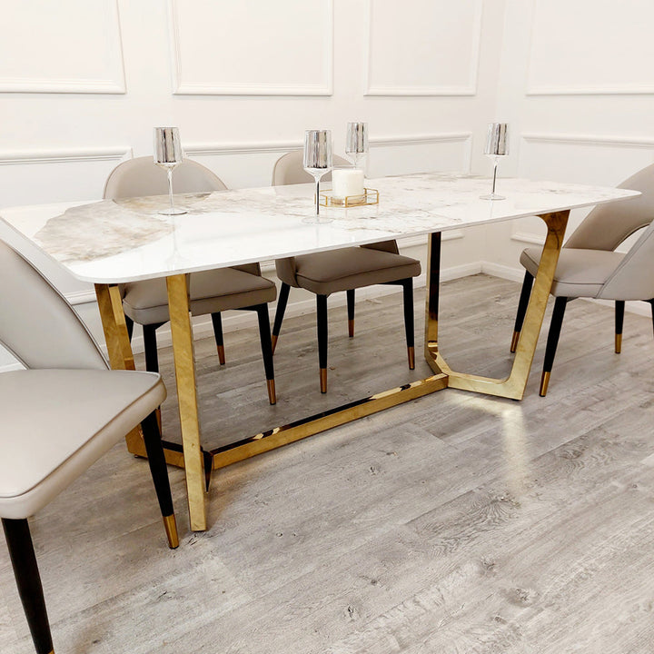 Lucien 180cm Gold Dining Table with Pandora Gold Sintered Stone Top Furnish 365 Limited