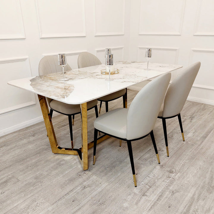 Lucien 180cm Gold Dining Table with Pandora Gold Sintered Stone Top Furnish 365 Limited