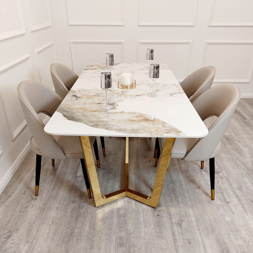 Lucien 180cm Gold Dining Table with Pandora Gold Sintered Stone Top Furnish 365 Limited