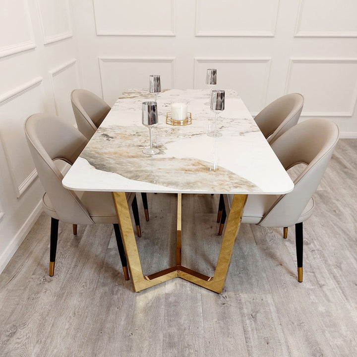 Lucien 180cm Gold Dining Table with Pandora Gold Sintered Stone Top Furnish 365 Limited
