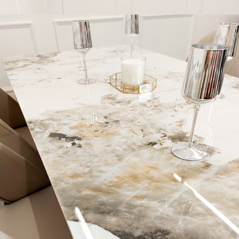 Lucien 180cm Gold Dining Table with Pandora Gold Sintered Stone Top Furnish 365 Limited