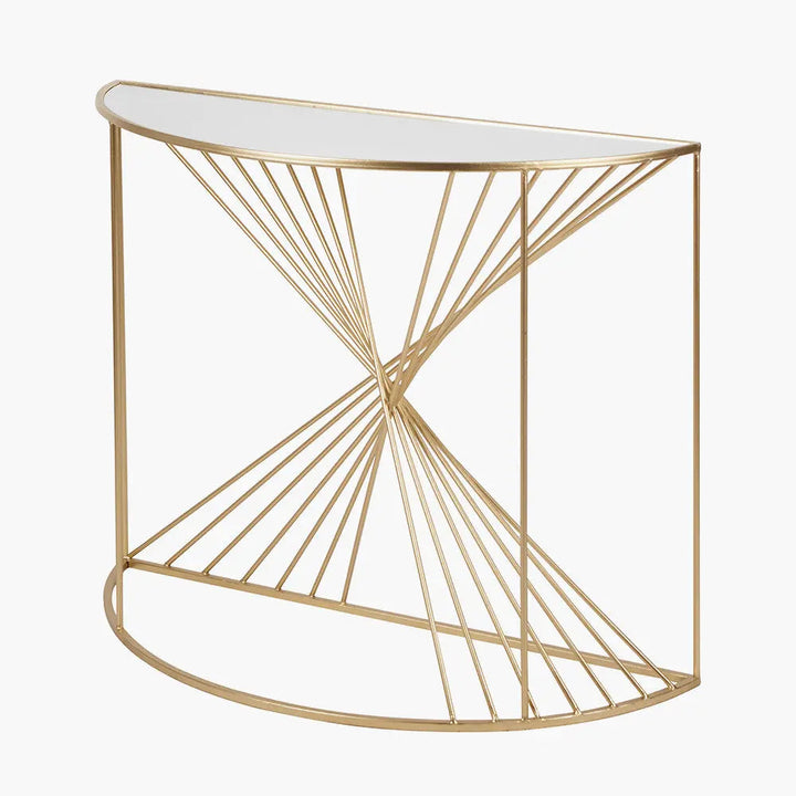 Liberty Glass and Gold Metal Half Moon Console Table   Nicholas John Interiors