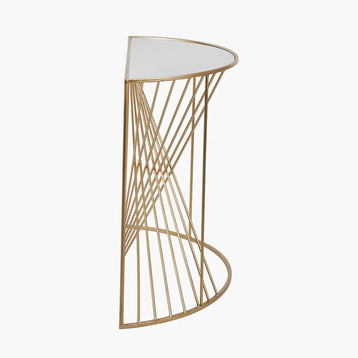 Liberty Glass and Gold Metal Half Moon Console Table   Nicholas John Interiors